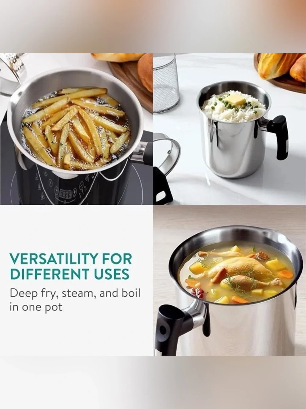 New Navaris 3.4L Multi Cooking Pasta Pot w Integrated Strainer & Frying Basket